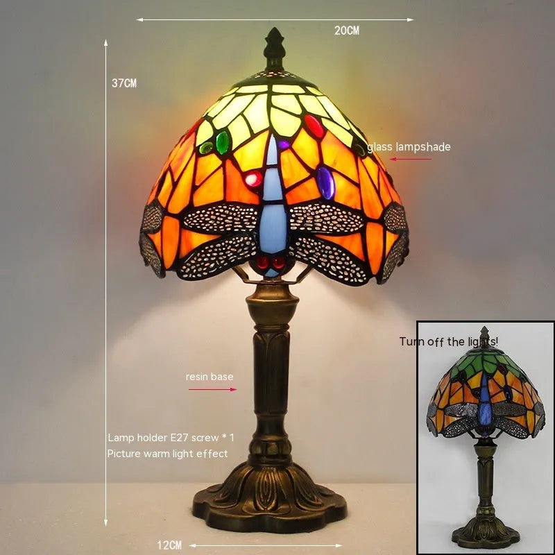 Tiffany dragonfly stone table lamp in European style with decorative blue and green motifs