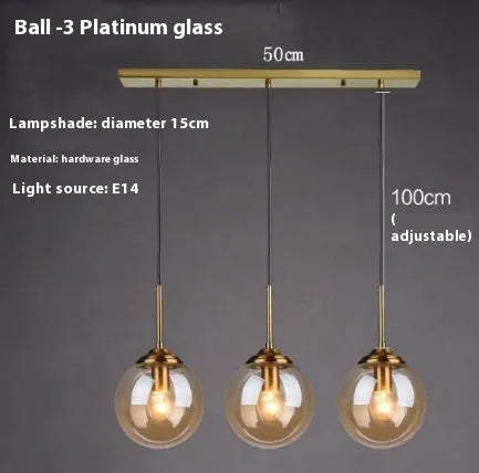 Modern round glass ball chandelier ceiling light in Nordic style with spherical glass elements