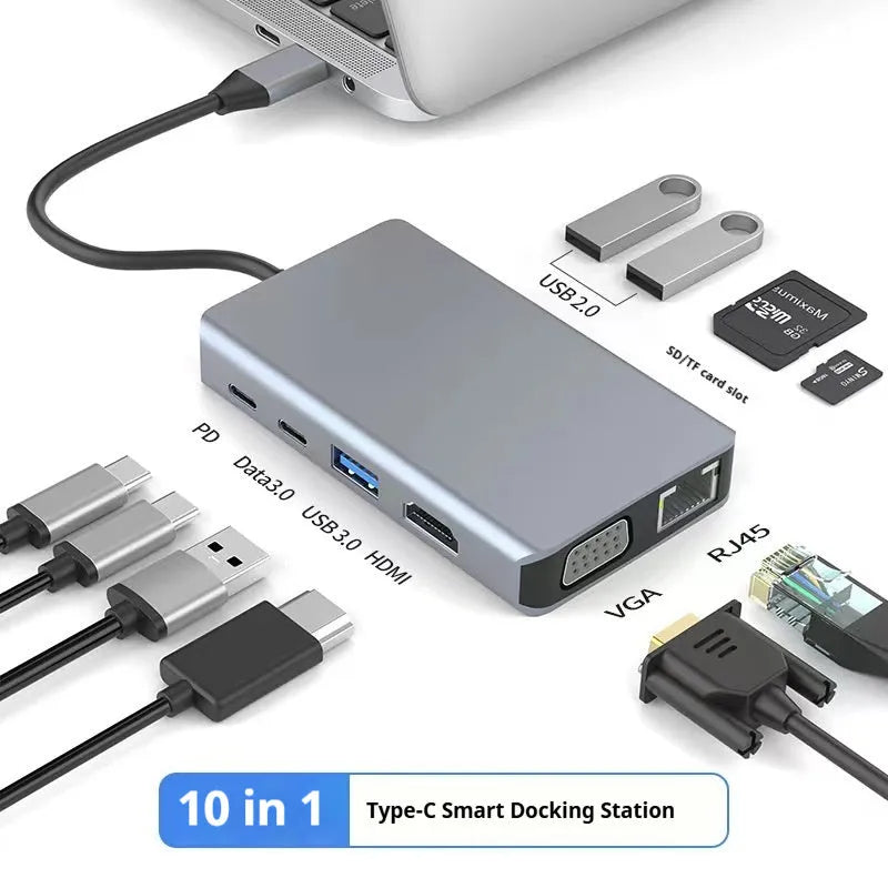 Type-C 7-in-1 expansion dock with HDMI port, USB 3.0 ports, and a 15cm black connecting cable.