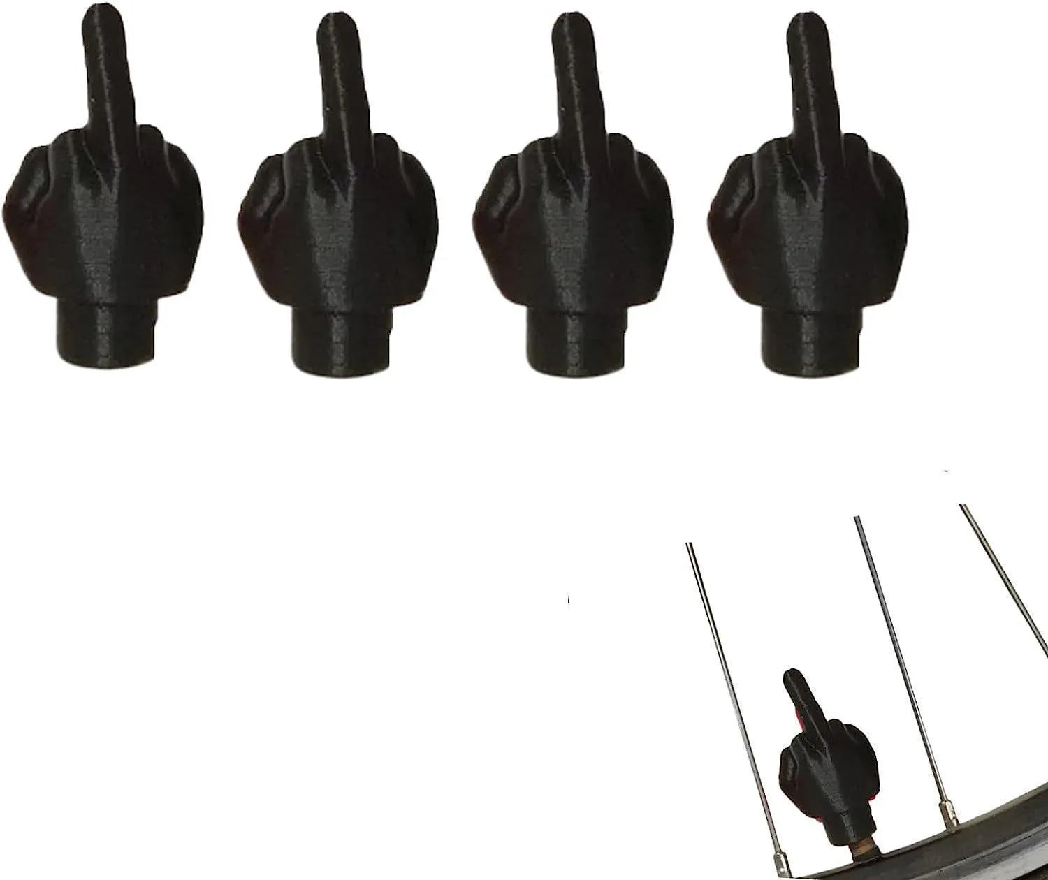 Four latex tyre valve dust caps showing black and skin colour pieces for car wheel valve protection