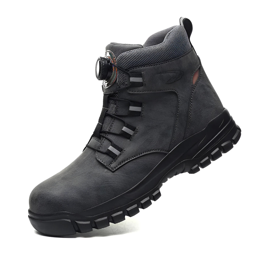 Lightweight labour protection shoes with leather upper and rubber sole in black, yellow, or grey, sizes 36-48