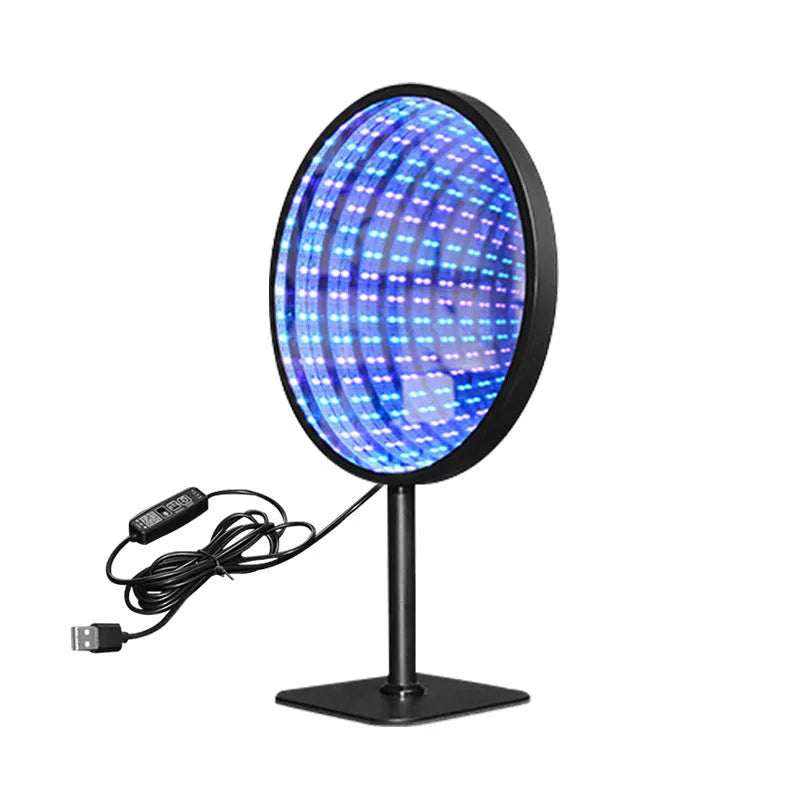 Creative Tunnel Multi-layer LED Mirror Ambience Light with remote control on a wooden table