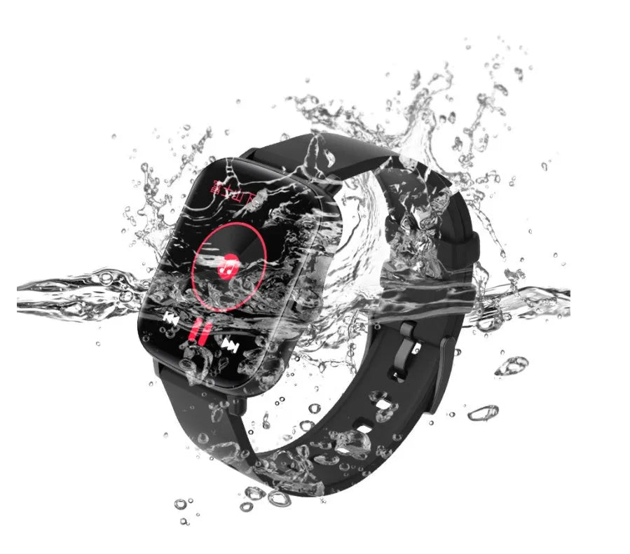 Smart watch with 1.7-inch colour touch screen showing fitness metrics on black strap