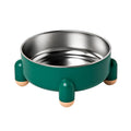 Stainless steel raised pet bowl with non-slip base in green, pink and white colour options