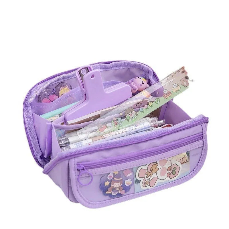 Korean canvas pencil case with ten-layer flip design in six colour options