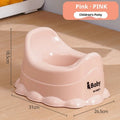 Children's small portable thickened toilet in green with lid, made of PP plastic, front view