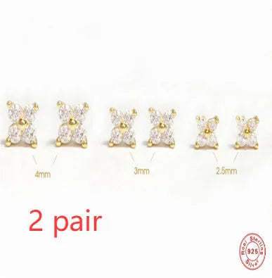 S925 sterling silver crystal flower stud earrings in gold or platinum plating with geometric floral design