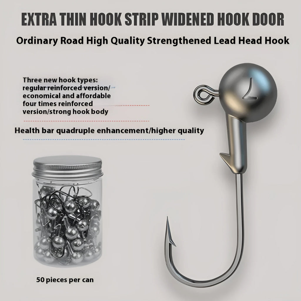 Pack of 50 steel jig fishing hooks in 7G size with primary colour finish.