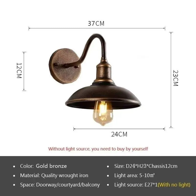 Retro style villa courtyard wall lamp in copper or silver finish with right angle or bevel mounting options