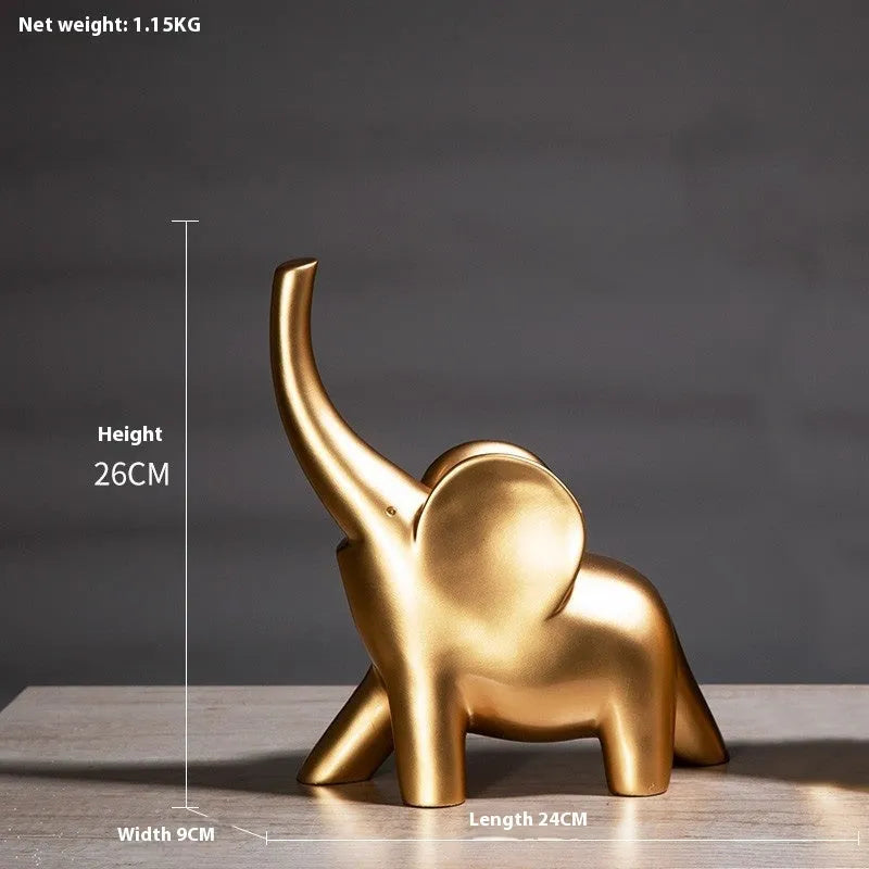 Modern Fortune Bring Elephant resin ornament in rose gold on a plain background