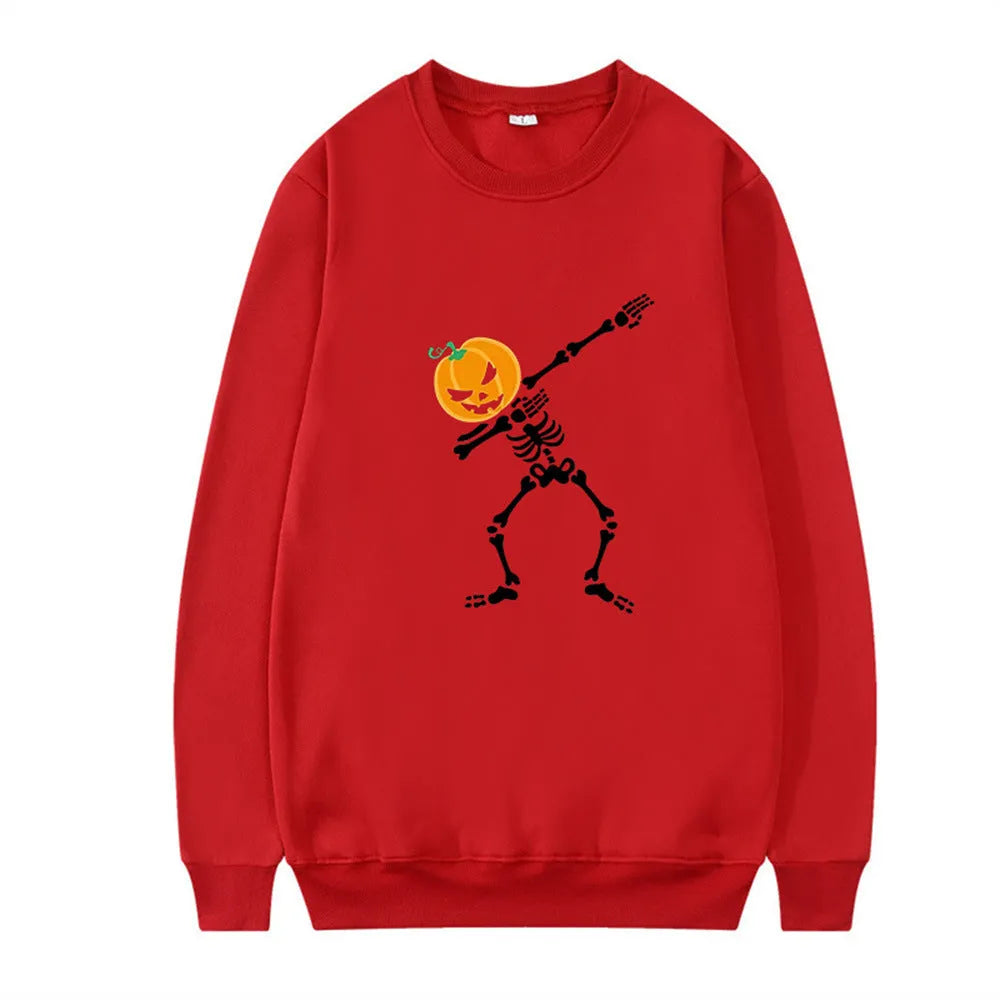 Women's printed long sleeve crew neck top in a cotton blend fabric on a hanger.