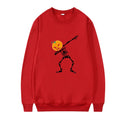 Women's printed long sleeve crew neck top in a cotton blend fabric on a hanger.