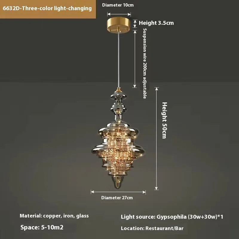 Modern simple style glass chandelier ceiling lamp with adjustable cord and remote control.