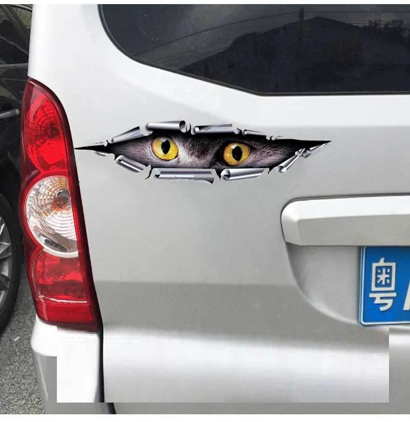 3D Tiger Eye and Eagle Eye car bumper stickers on vehicle door