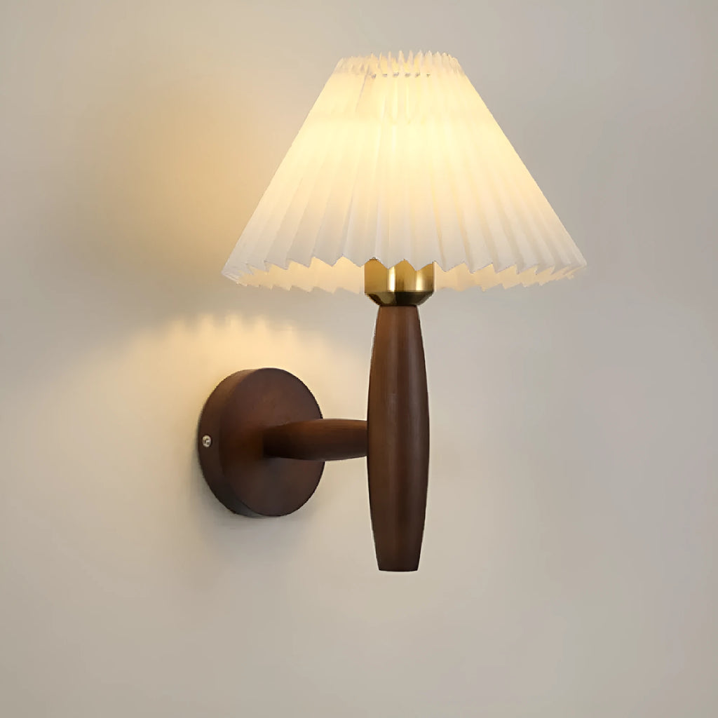 American retro style wall lamp with fabric shade on solid rubber wood mount