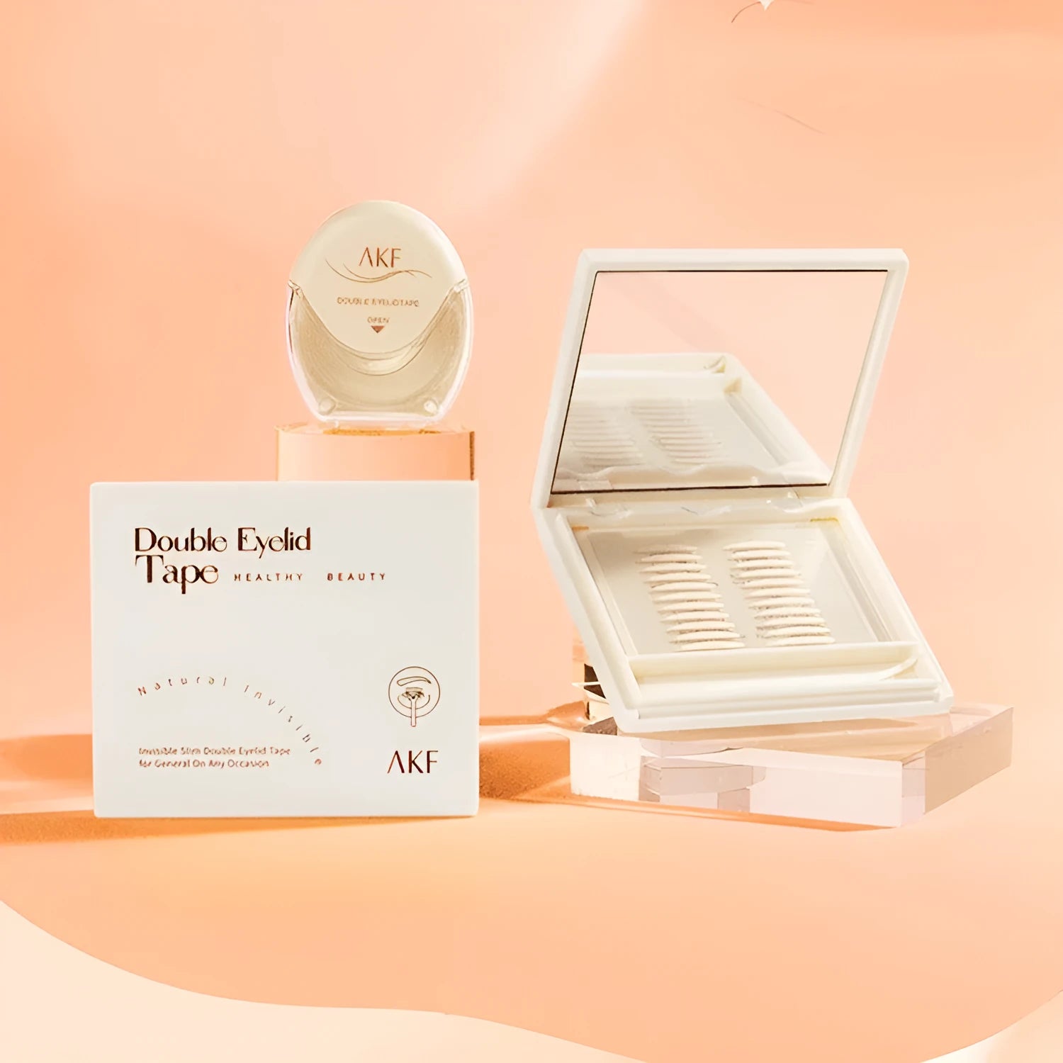 Invisible lace double eyelid stickers in a pack of 120, showing crescent and olive colour options