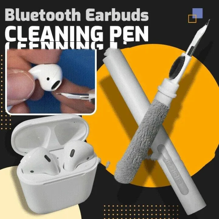 Bluetooth earbuds cleaning brush pen with soft microfibre tip and lightweight brush, 13 cm, on white background