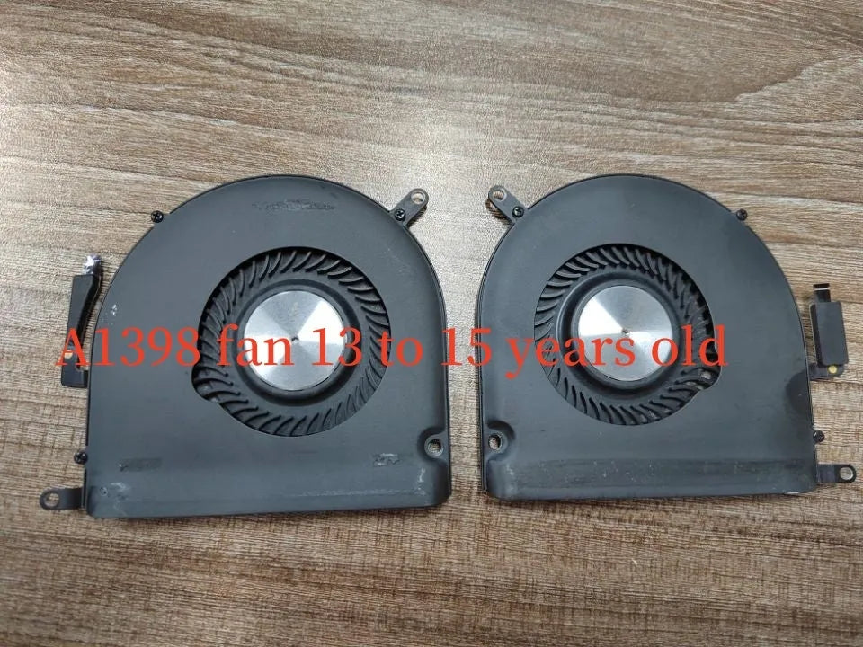A1398 MacBook Pro internal laptop cooling fan replacement component on a paper box.