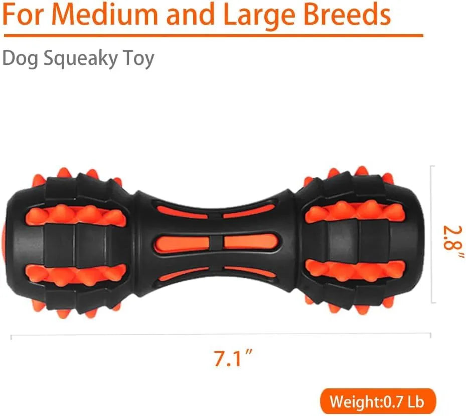 Red rubber dumbbell-shaped dog chew toy with double-layer construction for aggressive chewers