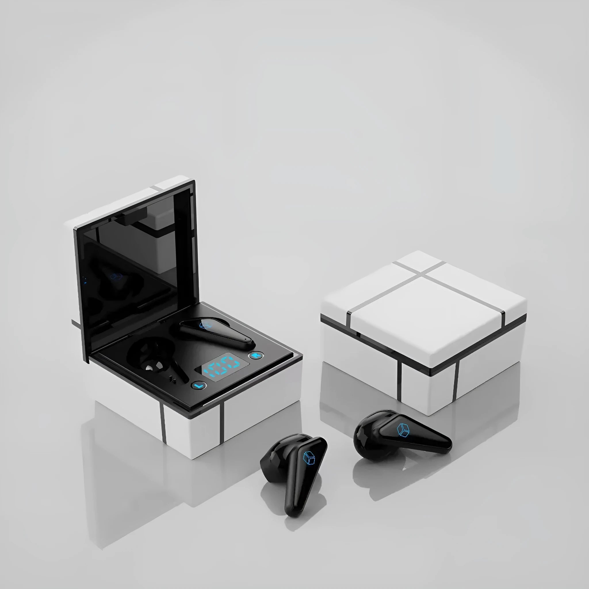 Wireless gaming headset with digital display showing battery level, available in five colour options