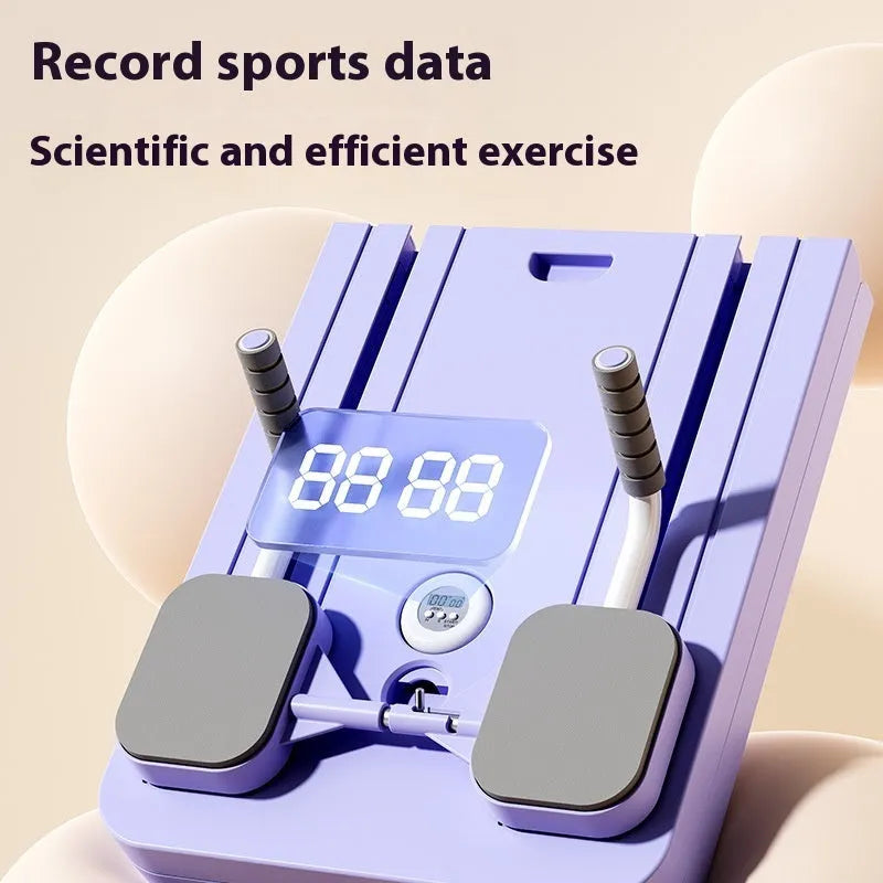 Purple PP material fitness board with automatic rebound abdominal wheel for home workouts