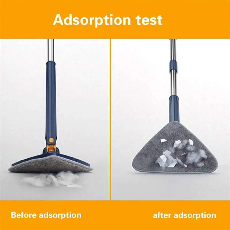 Extendable triangle cleaning mop with rotating head and stainless steel pole in blue colour