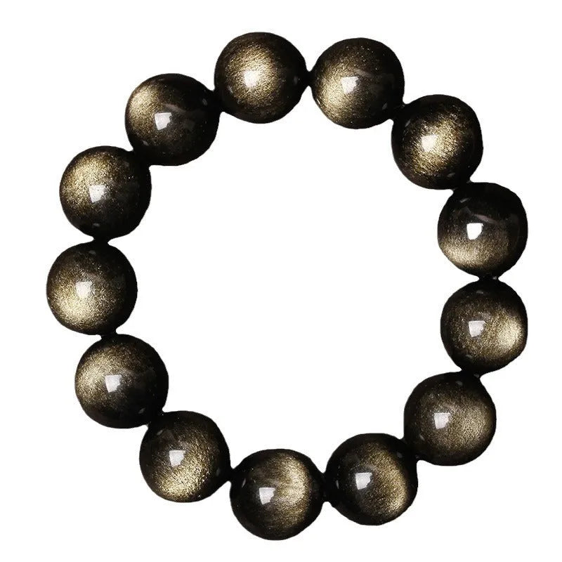 Hand-woven ethnic style unisex obsidian bracelet with round crystal beads.