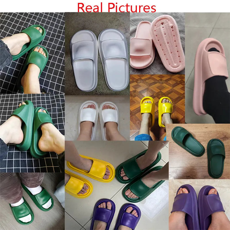 Soft EVA flip-flop slippers with thick sole in multiple colours on a white background.