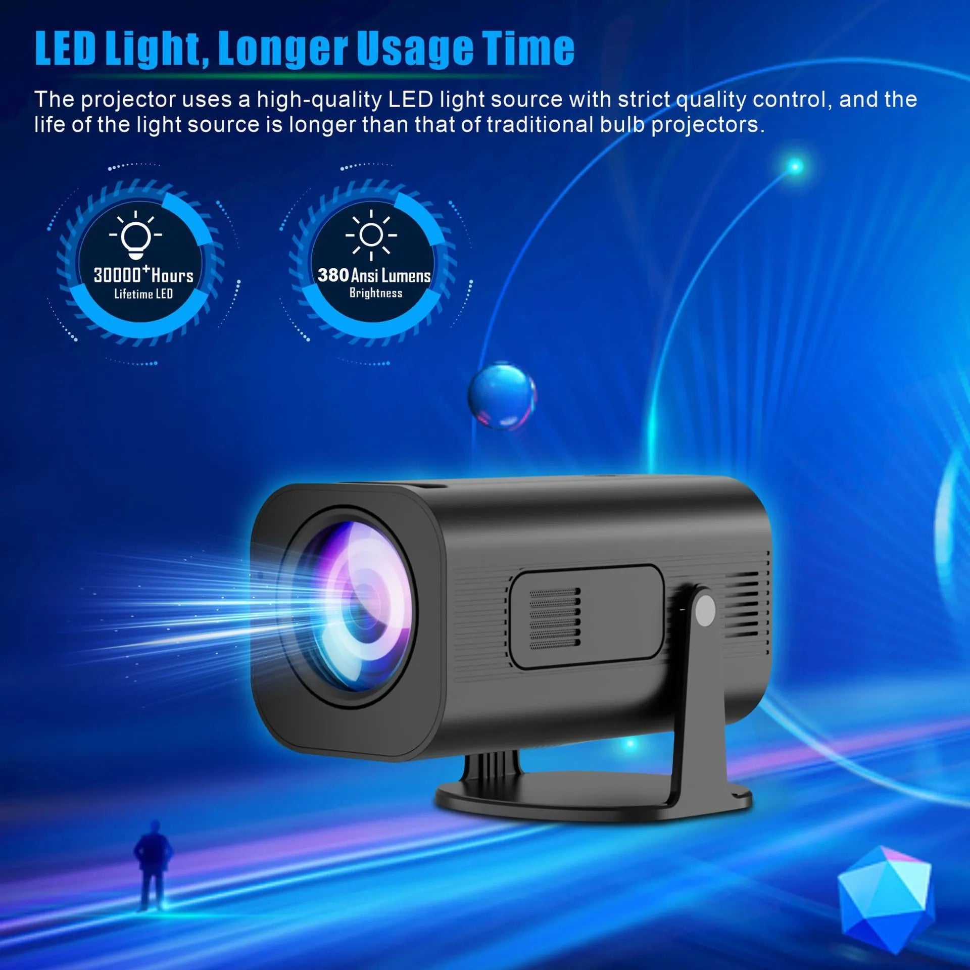 P330 portable mini projector in black or white colour with remote control and HD 1280x720 resolution display