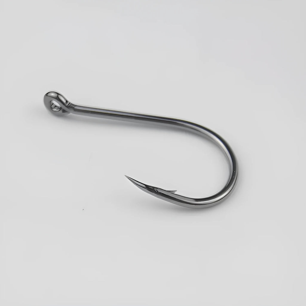 Bulk pack of barbed crooked mouth fishing hooks in alloy carbon steel for rock and sea fishing