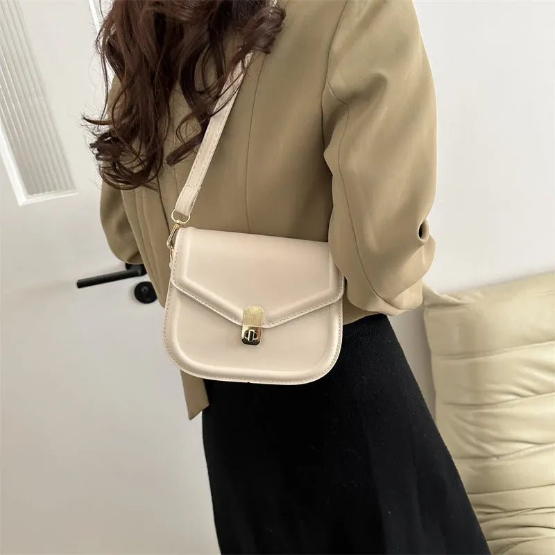 Soft PU leather shoulder messenger bag with clamshell opening in horizontal square shape