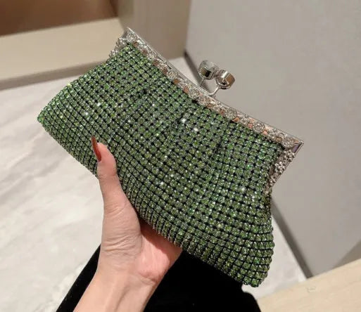Women's solid colour ABS dinner bag in dumpling bun style, available in Green Diamond, Gold Diamond, and Silver Diamond