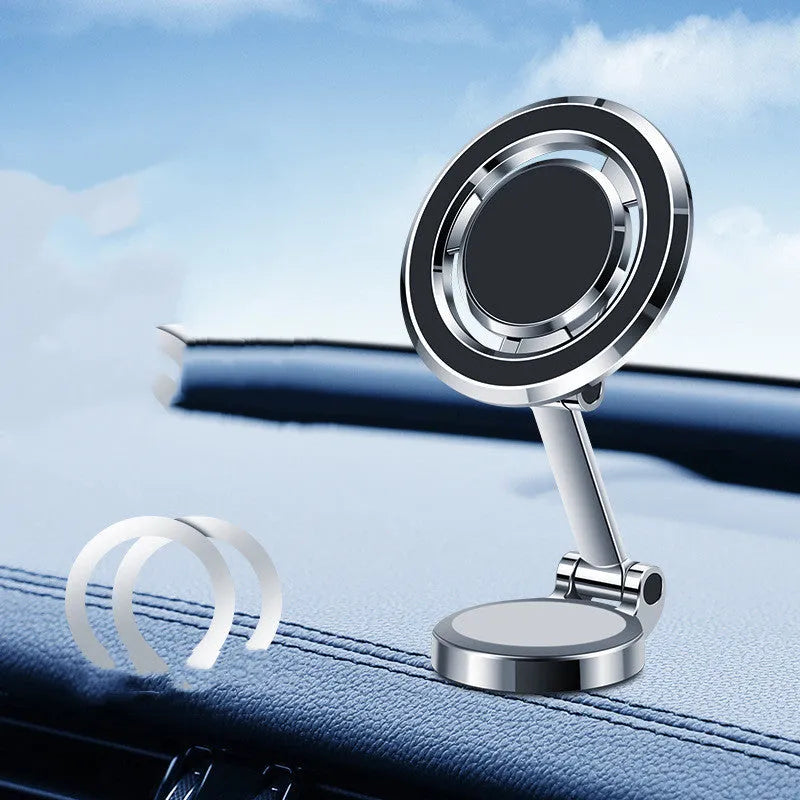 Car mobile phone holder with flexible clip and 360-degree rotation bracket in obsidian black.
