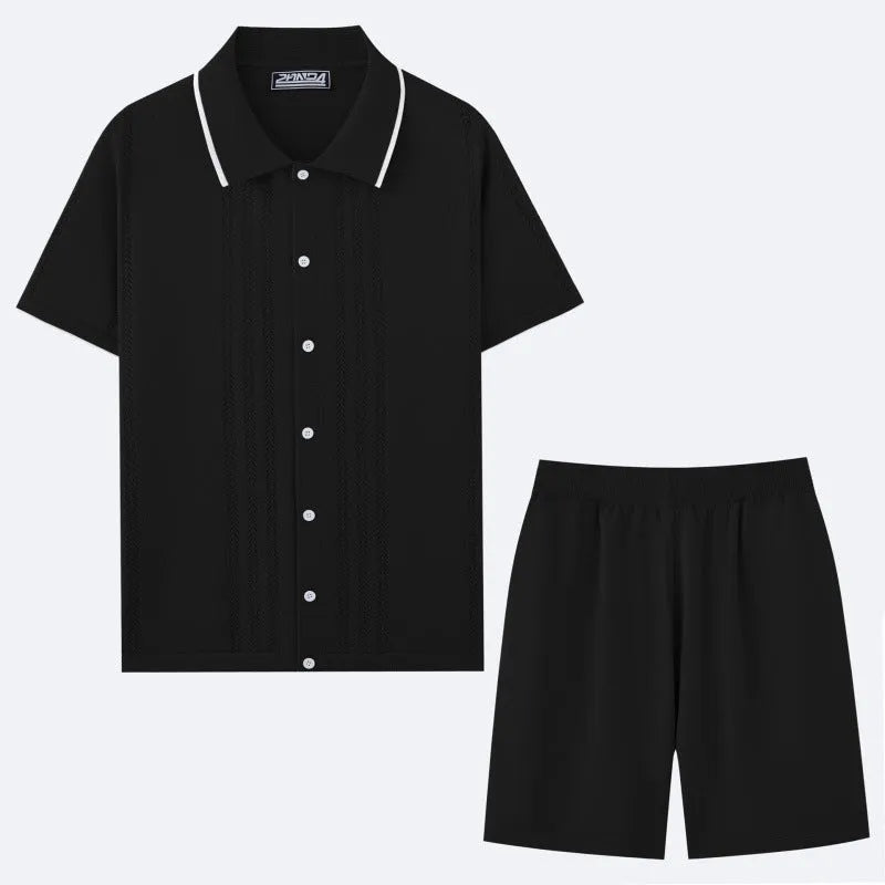 Tencel business casual two-piece set with short sleeve top and shorts in khaki colour