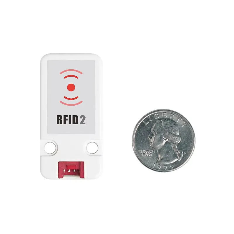 M5Stack WS1850S RFID sensor module on a white background, showing 7cm by 2cm size and HY2.0 connector.