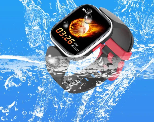 Blue H39T children's smart watch with sporty TPU strap on a wrist, showing the 1.4 inch touchscreen display.