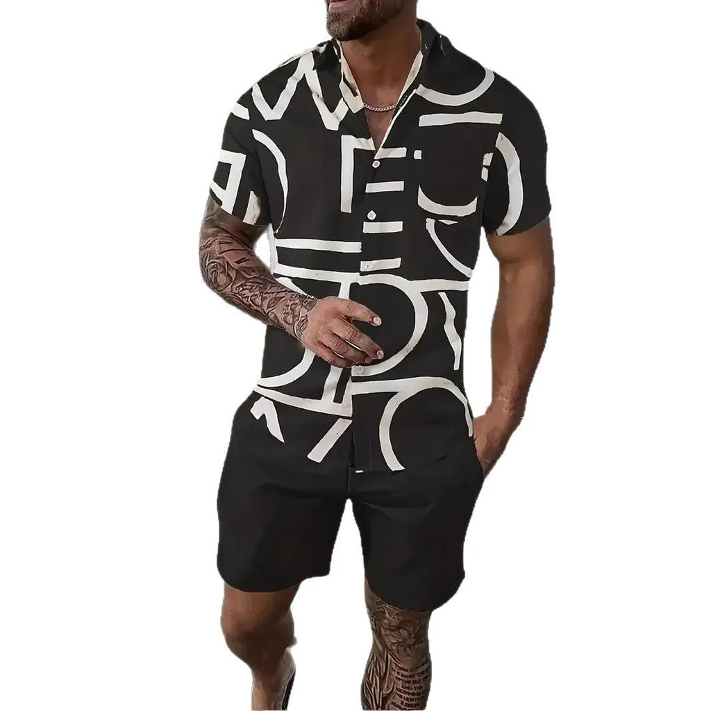 Men's Hawaiian 3D printed short sleeve suit with matching trousers in various colours