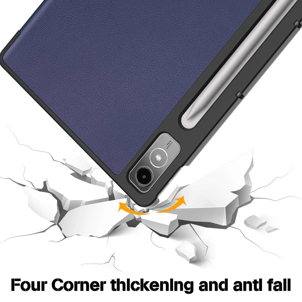 Lenovo Tab P12 tablet protective case in apricot colour with a three-fold stand opened