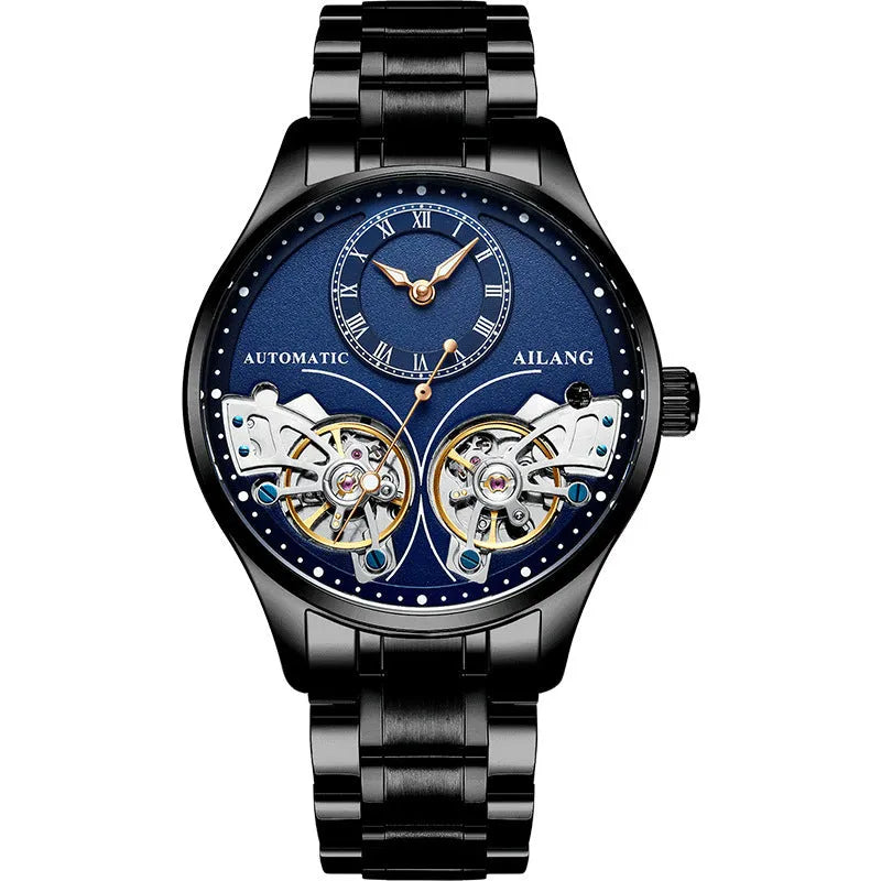 Men's titanium automatic watch with tourbillon and moon phase complications on wrist