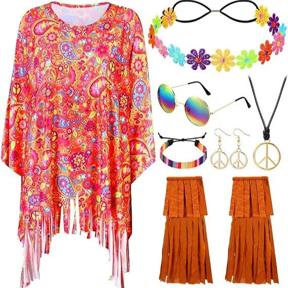 Colourful tie dye cloak Halloween costume with bell sleeves in spandex fabric