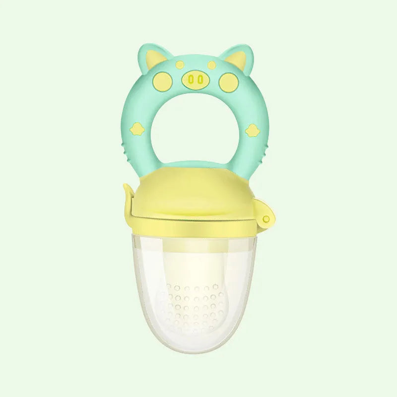 Silicone baby teether in blue, green or pink colour with single or triple mouthpiece options