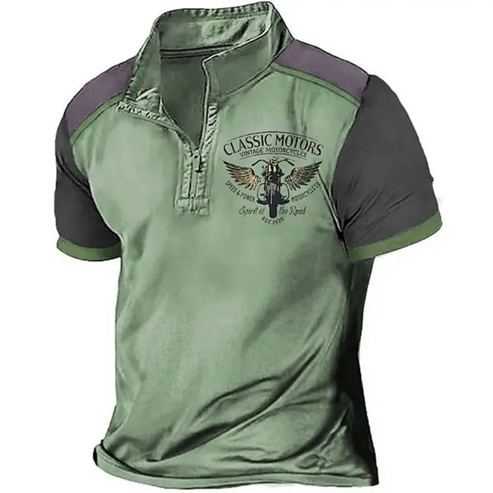 Golf polo shirt in bird eye cloth polyester with digital printing, loose fit pullover style