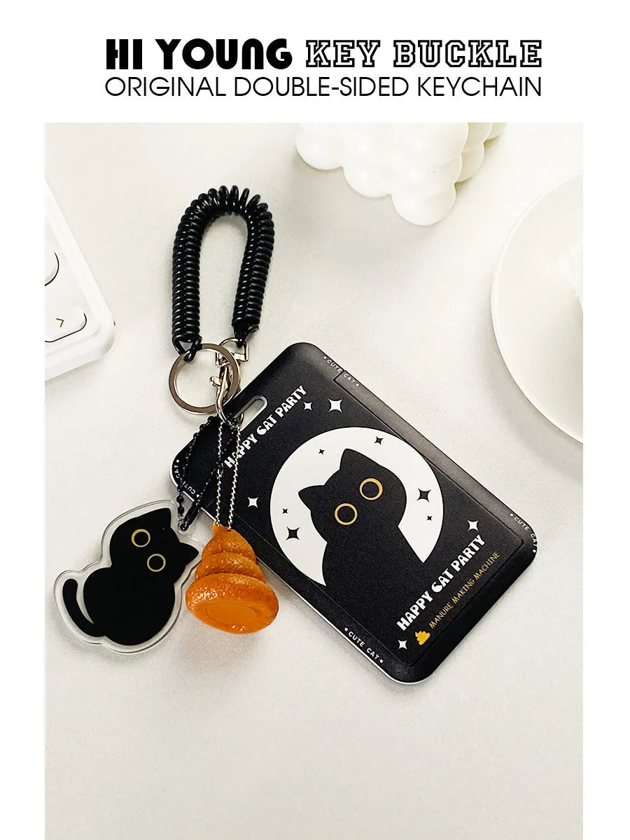 Little black cat cartoon design plastic card holder with ferrule pendant attachment