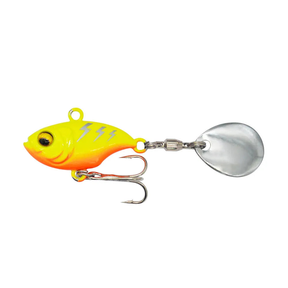 Metal fishing lure with rotating plates and sequins in multiple colour options for sea fishing
