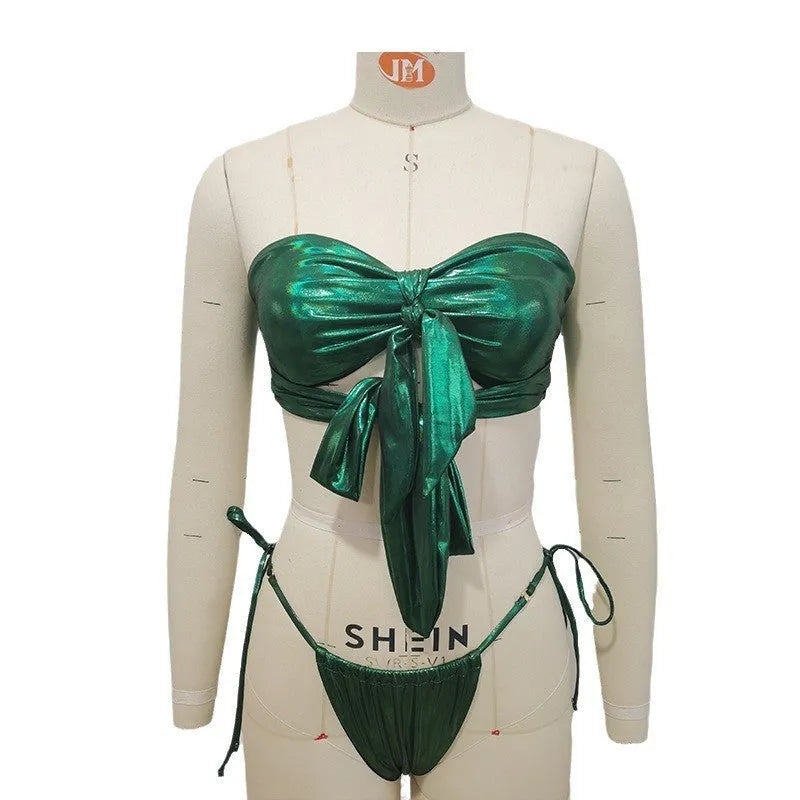 Women's lace-up front swimsuit with floral print and chest pad support