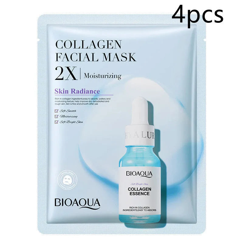 Single collagen hyaluronic acid facial sheet mask with 30g gel serum, shown on white background