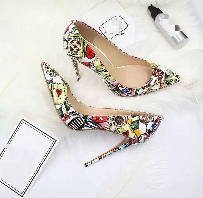 Shallow mouth high heels with patent leather and suede surface, 12 cm heel, size 34-46