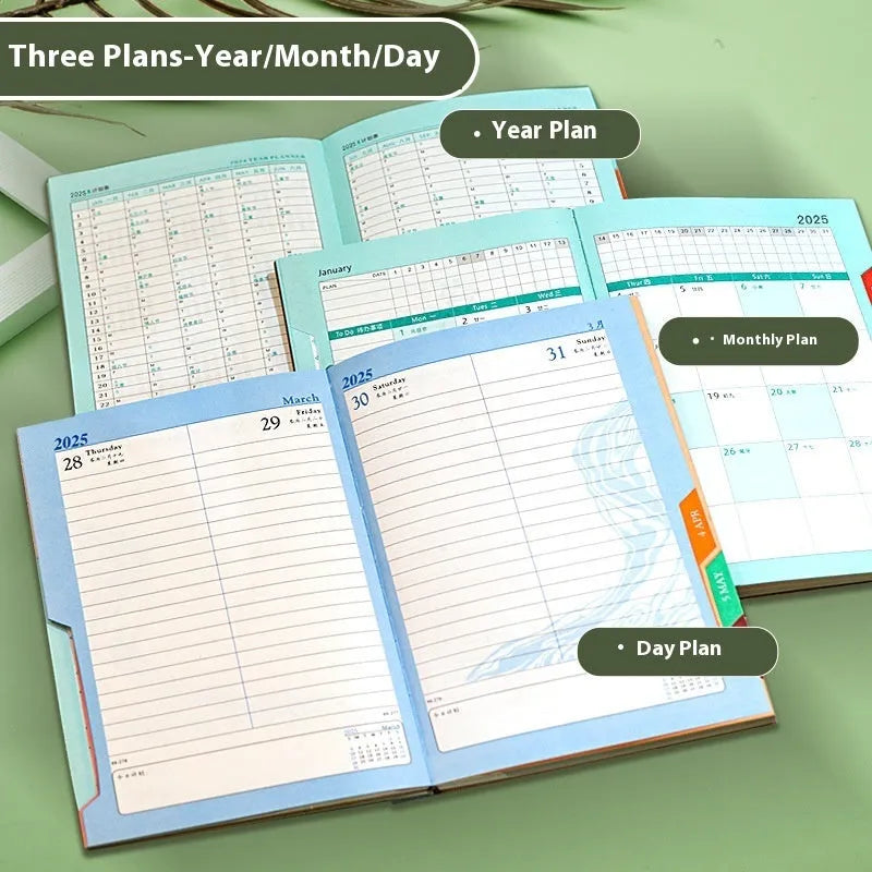 A5 business notepad with striped PU leather cover open on 80g wood-free paper, showing one of eight colour options.