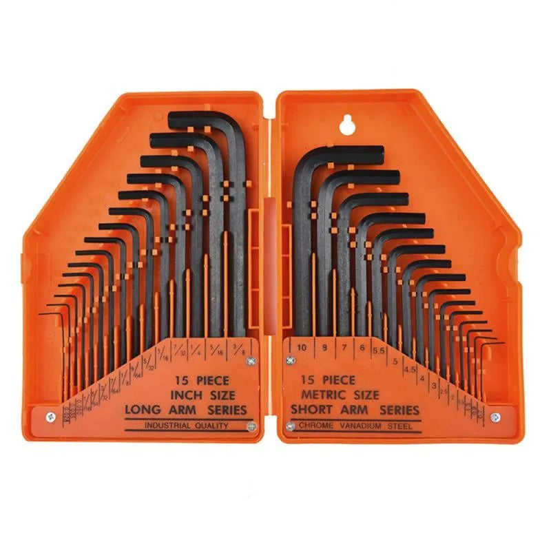 L type ball head Allen wrench set high carbon steel chrome plated British system 1.5mm 10mm sides grey orange