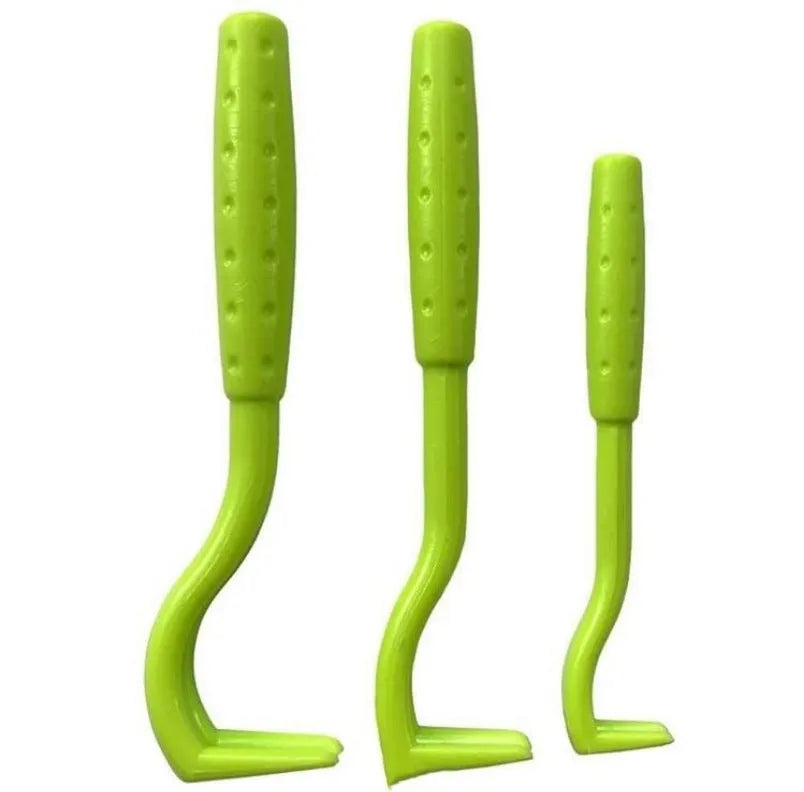 3 plastic tick removal tools for pets in blue and green colours